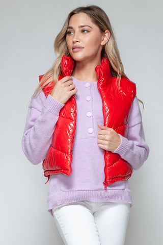 Shop Snobbish Zip Up Turtleneck Shiny Quilted Vest - High-Quality U.S. Made Women’s Fashion with Free Fast Shipping