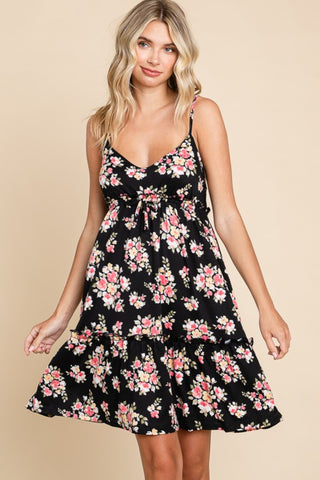 Shop Black Culture Code Full Size Floral Frill Cami Dress - High-Quality U.S. Made Women’s Fashion with Free & Fast Shipping