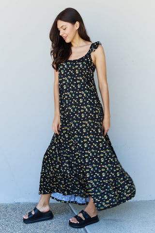 Shop Doublju In The Garden Ruffle Floral Maxi Dress in Black Yellow Floral - High-Quality U.S. Made Women’s Fashion with Free & Fast Shipping