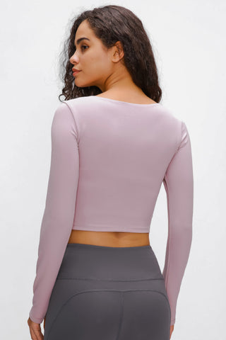 Shop Millennia Long Sleeve Cropped Top With Sports Strap - High-Quality U.S. Made Women’s Fashion with Free & Fast Shipping