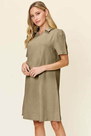 Shop Double Take Full Size Texture Collared Neck Short Sleeve Dress - High-Quality U.S. Made Women’s Fashion with Free & Fast Shipping