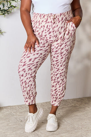 Shop Burgundy Heimish Full Size Printed Drawstring Pants - High-Quality U.S. Made Women’s Fashion with Free & Fast Shipping