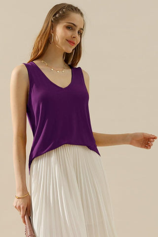 Shop PLUM Ninexis Full Size V-Neck Curved Hem Tank - High-Quality U.S. Made Women’s Fashion with Free & Fast Shipping