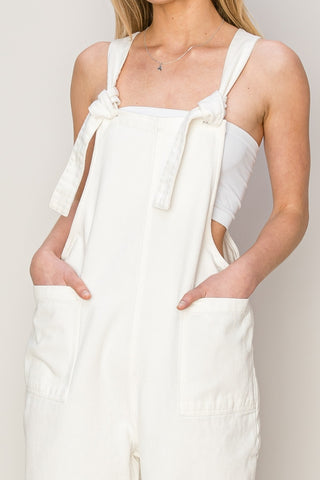 Shop HYFVE Washed Twill Knotted Strap Overalls - High-Quality U.S. Made Women’s Fashion with Free & Fast Shipping