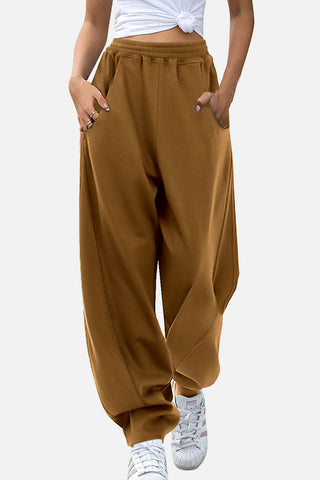 Shop Chestnut Elastic Waist Sweatpants with Pockets - High-Quality U.S. Made Women’s Fashion with Free & Fast Shipping