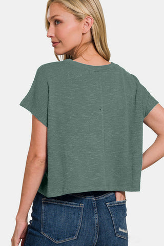 Shop Zenana Round Neck Short Sleeve Crop T-Shirt - High-Quality U.S. Made Women’s Fashion with Free & Fast Shipping