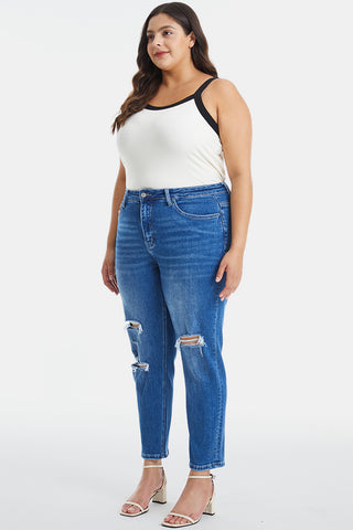 Shop BAYEAS Full Size Distressed High Waist Mom Jeans - High-Quality U.S. Made Women’s Fashion with Free & Fast Shipping