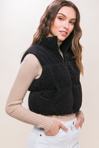 Shop Love Tree Corduroy Zip Up Puffer Vest with Pockets - High-Quality U.S. Made Women’s Fashion with Free Fast Shipping