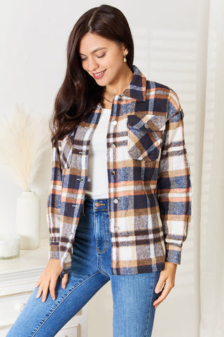 Shop Double Take Plaid Button Front Shirt Jacket with Breast Pockets - High-Quality U.S. Made Women’s Fashion with Free & Fast Shipping