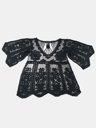 Shop Black One Size Lace Round Neck Cover-Up - High-Quality U.S. Made Women’s Fashion with Free & Fast Shipping