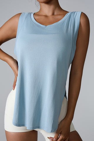 Shop Slit Round Neck Active Tank - High-Quality U.S. Made Women’s Fashion with Free & Fast Shipping