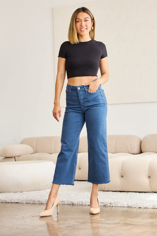 Shop RFM Crop Chloe Full Size Tummy Control High Waist Raw Hem Jeans - High-Quality U.S. Made Women’s Fashion with Free Fast Shipping