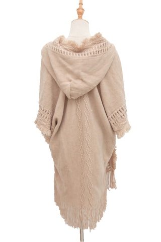 Shop Fringe Hem Hooded Poncho - High-Quality U.S. Made Women’s Fashion with Free Fast Shipping