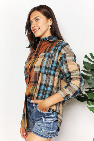 Shop Double Take Plaid Curved Hem Shirt Jacket with Breast Pockets - High-Quality U.S. Made Women’s Fashion with Free & Fast Shipping