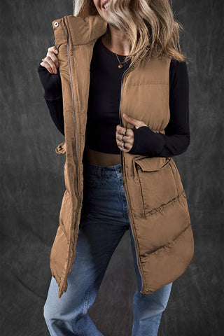 Shop Pocketed Zip Up Vest Coat - High-Quality U.S. Made Women’s Fashion with Free Fast Shipping