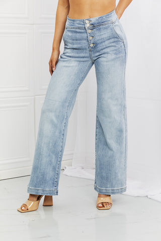 Shop Light RISEN Full Size Luisa Wide Flare Jeans - High-Quality U.S. Made Women’s Fashion with Free & Fast Shipping