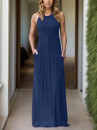 Shop Full Size Grecian Neck Dress with Pockets - High-Quality U.S. Made Women’s Fashion with Free & Fast Shipping