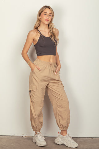 Shop VERY J Elastic Waist Woven Cargo Pants - High-Quality U.S. Made Women’s Fashion with Free & Fast Shipping