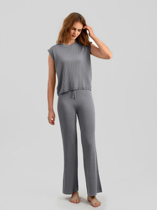 Shop Ribbed Sweater Vest and Drawstring Knit Pants Set - High-Quality U.S. Made Women’s Fashion with Free Fast Shipping