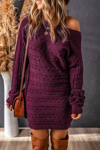 Shop Magenta Cable-Knit Boat Neck Sweater Dress - High-Quality U.S. Made Women’s Fashion with Free & Fast Shipping