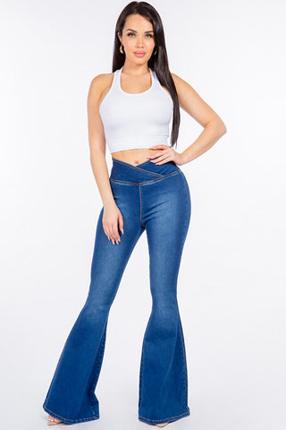 Shop American Bazi High Waist Pull On Flare Jeans - High-Quality U.S. Made Women’s Fashion with Free & Fast Shipping