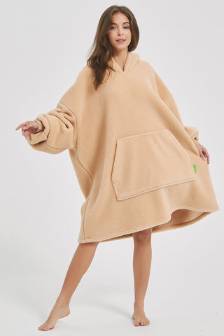 Shop Lantern Sleeve Oversized Hooded Fuzzy Lounge Dress - High-Quality U.S. Made Women’s Fashion with Free Fast Shipping