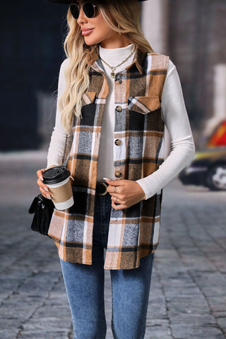 Shop Plaid Button Up Vest Coat - High-Quality U.S. Made Women’s Fashion with Free & Fast Shipping