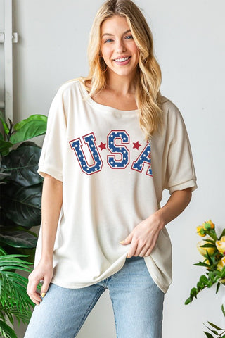 Shop Star Usa In Cream HOPELY USA Graphic Round Neck T-Shirt - High-Quality U.S. Made Women’s Fashion with Free & Fast Shipping