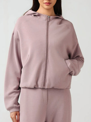 Shop Millennia Zip Up Dropped Shouder Active Hooded - High-Quality U.S. Made Women’s Fashion with Free & Fast Shipping