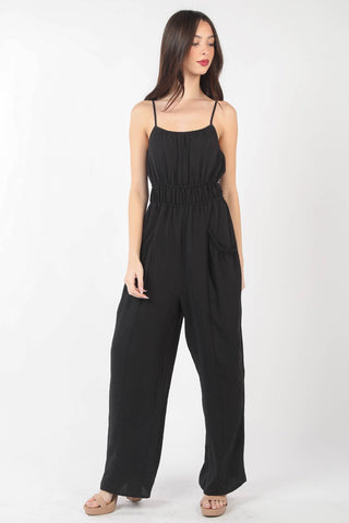 Shop VERY J Pintuck Detail Woven Sleeveless Jumpsuit - High-Quality U.S. Made Women’s Fashion with Free & Fast Shipping