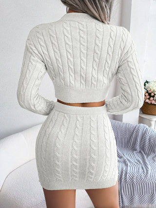 Shop Cable-Knit Round Neck Top and Skirt Sweater Set - High-Quality U.S. Made Women’s Fashion with Free Fast Shipping