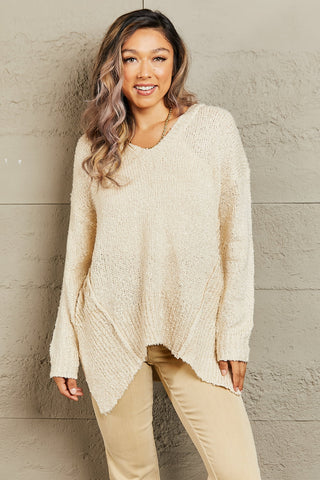 Shop Heimish By The Fire Full Size Draped Detail Knit Sweater - High-Quality U.S. Made Women’s Fashion with Free Fast Shipping