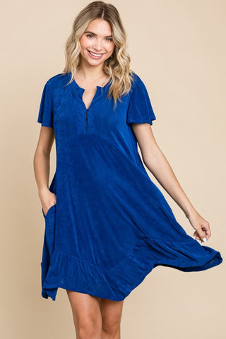 Shop Royal Culture Code Full Size Short Sleeve Ruffled Asymmetric Hem Dress - High-Quality U.S. Made Women’s Fashion with Free & Fast Shipping