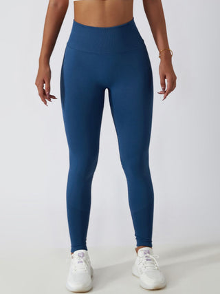 Shop Dark Blue Wide Waistband High Waist Active Leggings - High-Quality U.S. Made Women’s Fashion with Free & Fast Shipping