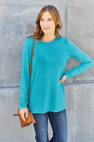 Shop Cerulean Basic Bae Full Size Round Neck Long Sleeve Top - High-Quality U.S. Made Women’s Fashion with Free & Fast Shipping