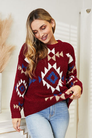 Shop HEYSON Full Size Aztec Soft Fuzzy Sweater - High-Quality U.S. Made Women’s Fashion with Free Fast Shipping