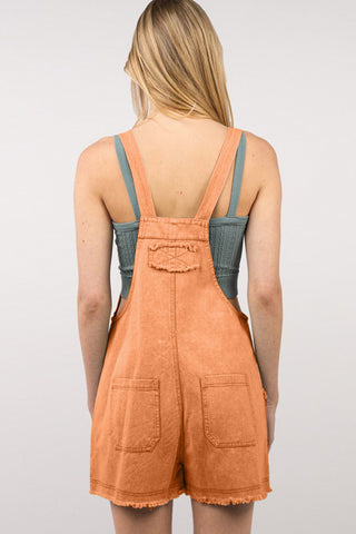 Shop VERY J Washed Frayed Hem Denim Overall - High-Quality U.S. Made Women’s Fashion with Free & Fast Shipping