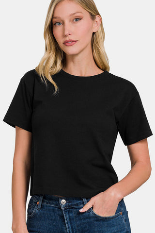 Shop Black Zenana Round Neck Short Sleeve Cropped T-Shirt - High-Quality U.S. Made Women’s Fashion with Free & Fast Shipping