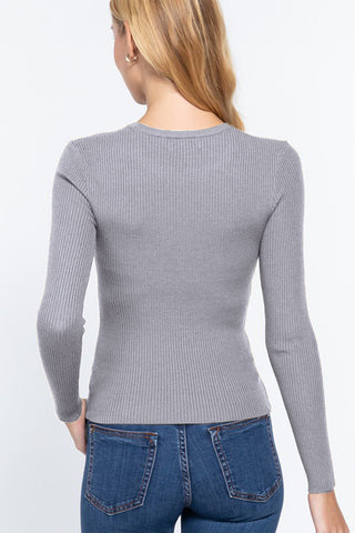 Shop ACTIVE BASIC Full Size Ribbed Round Neck Long Sleeve Knit Top - High-Quality U.S. Made Women’s Fashion with Free & Fast Shipping