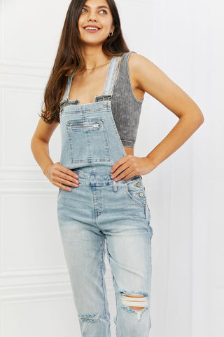 Shop Judy Blue Melina Full Size Distressed Straight Leg Overalls - High-Quality U.S. Made Women’s Fashion with Free Fast Shipping