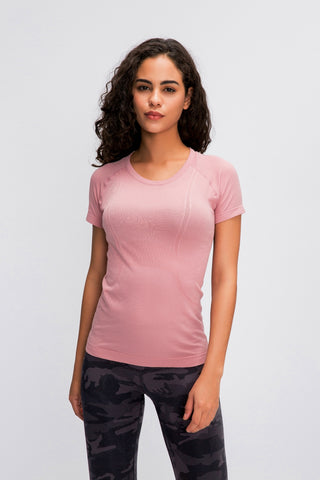 Shop Blush Pink Millennia Round Neck Short Sleeve Active T-Shirt - High-Quality U.S. Made Women’s Fashion with Free & Fast Shipping