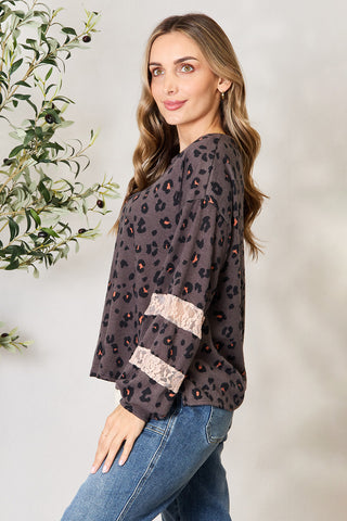 Shop Jade By Jane Full Size Leopard Lace Detail Blouse - High-Quality U.S. Made Women’s Fashion with Free & Fast Shipping