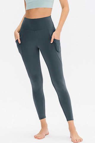 Shop Dark Gray Slim Fit Long Active Leggings with Pockets - High-Quality U.S. Made Women’s Fashion with Free & Fast Shipping