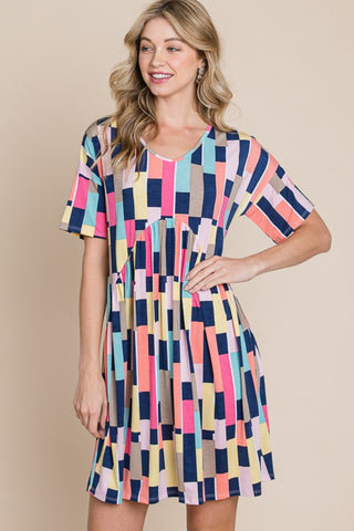 Shop BOMBOM Ruched Color Block Short Sleeve Mini Dress - High-Quality U.S. Made Women’s Fashion with Free & Fast Shipping