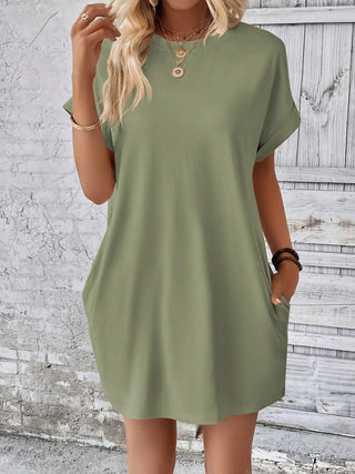 Shop Sage Round Neck Short Sleeve Mini Dress - High-Quality U.S. Made Women’s Fashion with Free & Fast Shipping