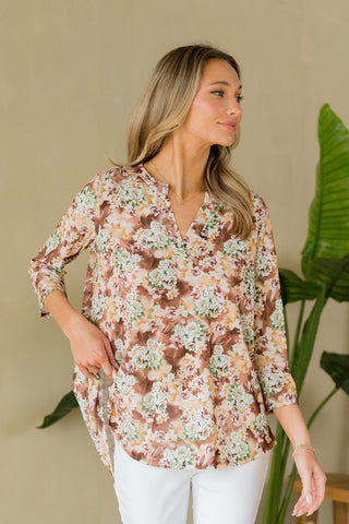 Shop Sew In Love Full Size Wrinkle-Free Floral Notched Top - High-Quality U.S. Made Women’s Fashion with Free & Fast Shipping