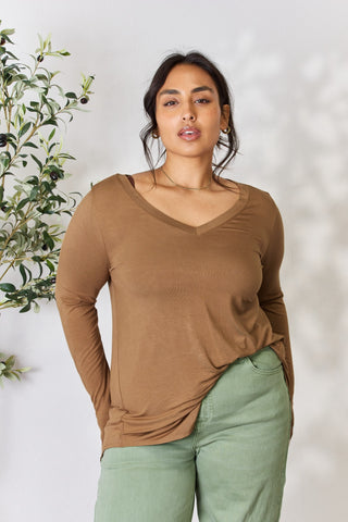 Shop Zenana Full Size Long Sleeve V-Neck Top - High-Quality U.S. Made Women’s Fashion with Free & Fast Shipping