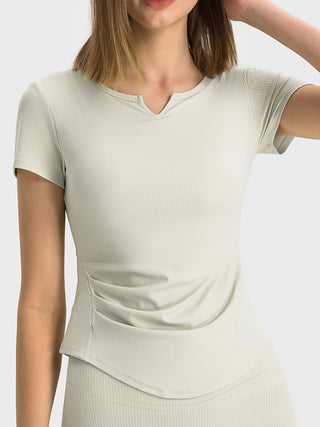 Shop White Millennia Notched Short Sleeve Active T-Shirt - High-Quality U.S. Made Women’s Fashion with Free & Fast Shipping