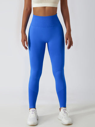 Shop Blue Wide Waistband High Waist Active Leggings - High-Quality U.S. Made Women’s Fashion with Free & Fast Shipping