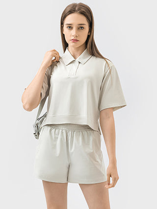 Shop Millennia Half Button Short Sleeve Active T-Shirt - High-Quality U.S. Made Women’s Fashion with Free & Fast Shipping